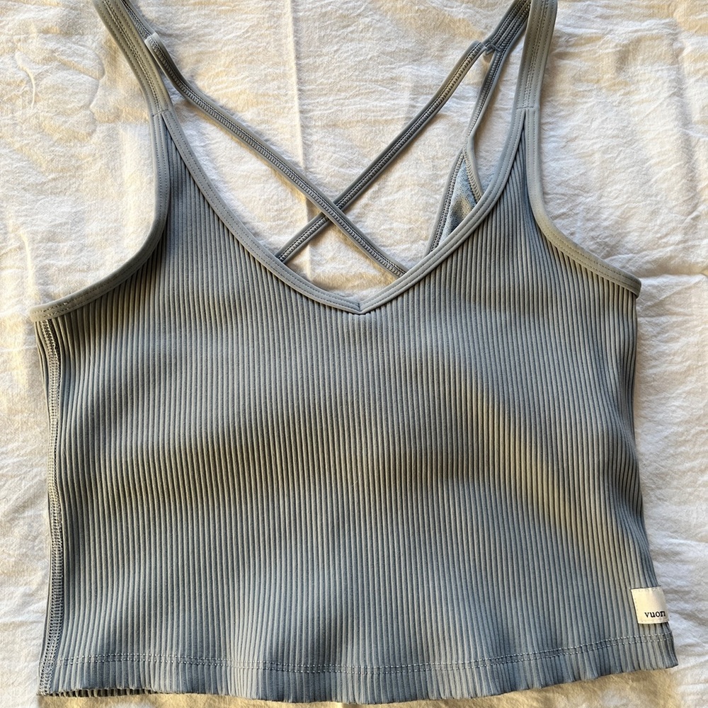 Vuori Ribbed Crop Tank Top, light blue